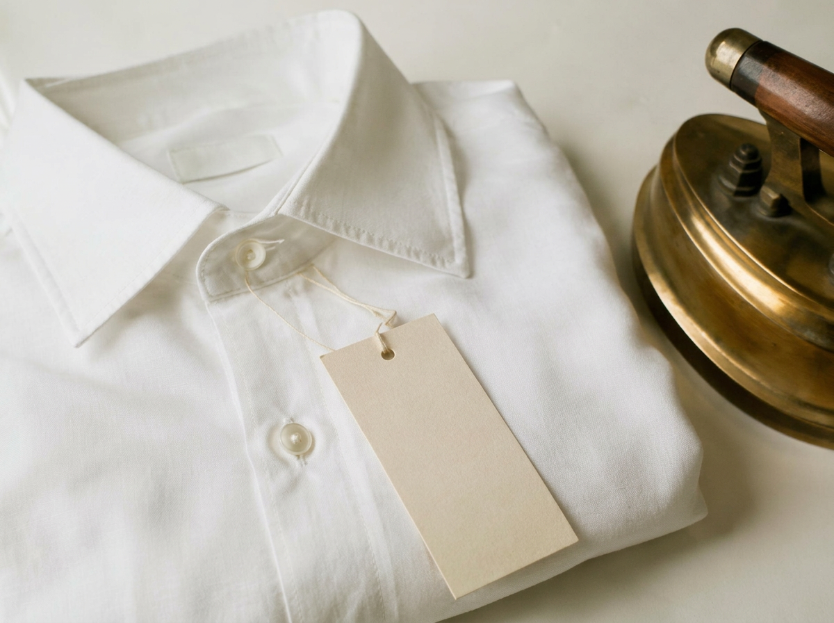 Folded white shirt with a blank garment tag